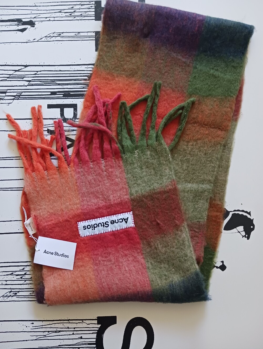 NWT Acne Studios Multicolor Plaid Wool Scarf in Orange, Green & Orange 87' X 15 - Picture 7 of 7